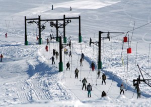 Family on Ski lifts at Valmorel